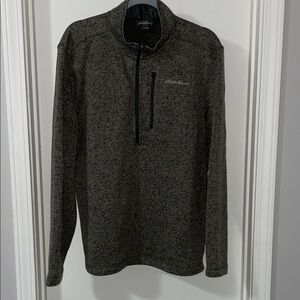 Men's Greenish/Brown Heathered Half-Zip Sweater